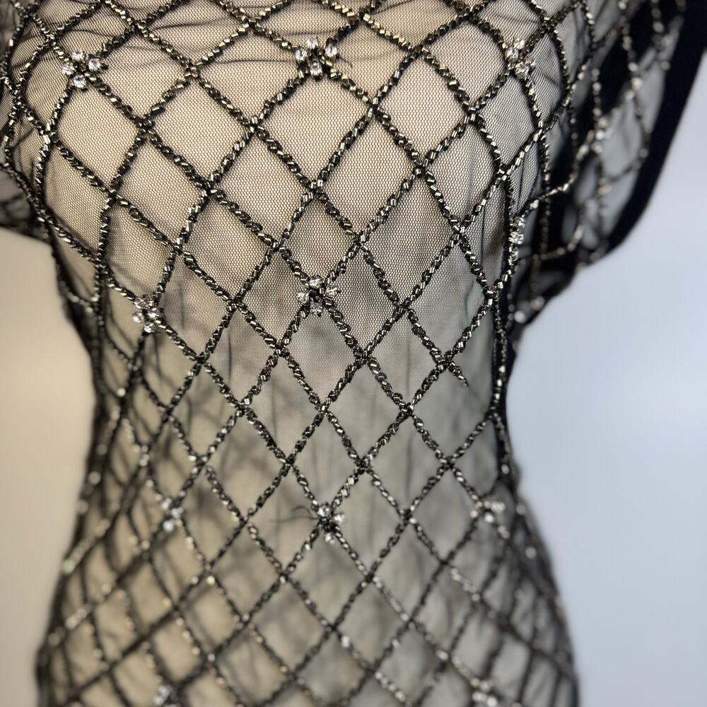 Free People Disco Nights Mesh Beaded Top Black Sheer Rhinestone Festival Unisex - Picture 8 of 16
